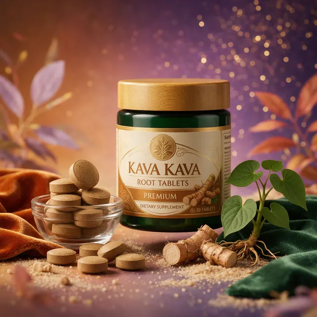 Jar of kava root tablets